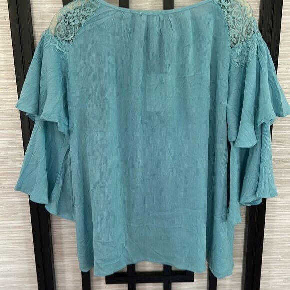 NWT Cotton Bleu slate blue peasant style blouse with lace shoulder detail size M - Picture 5 of 5